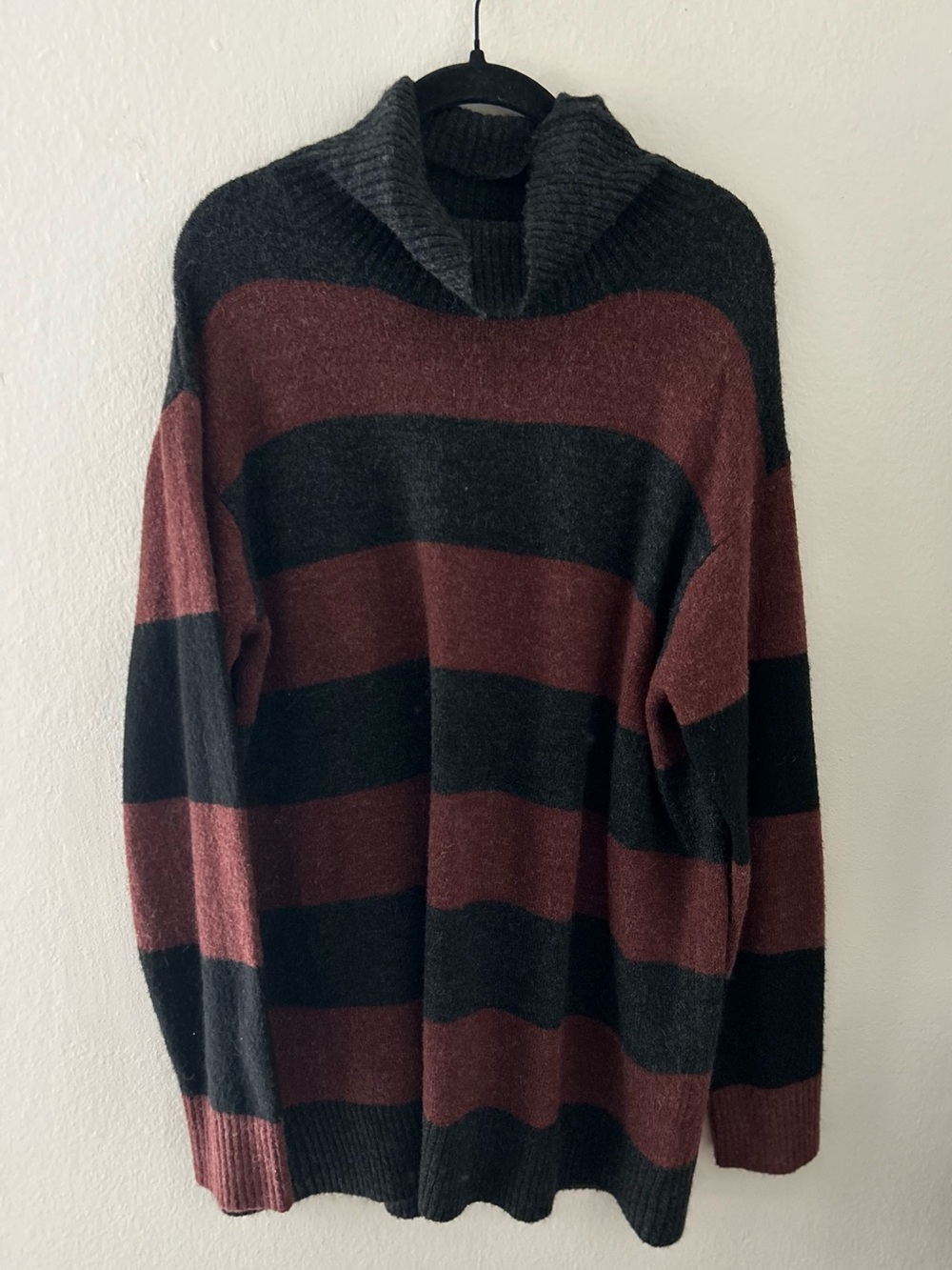 Black Maroon Wool Blend Striped Sweater Oversized M Grunge Dark Academia